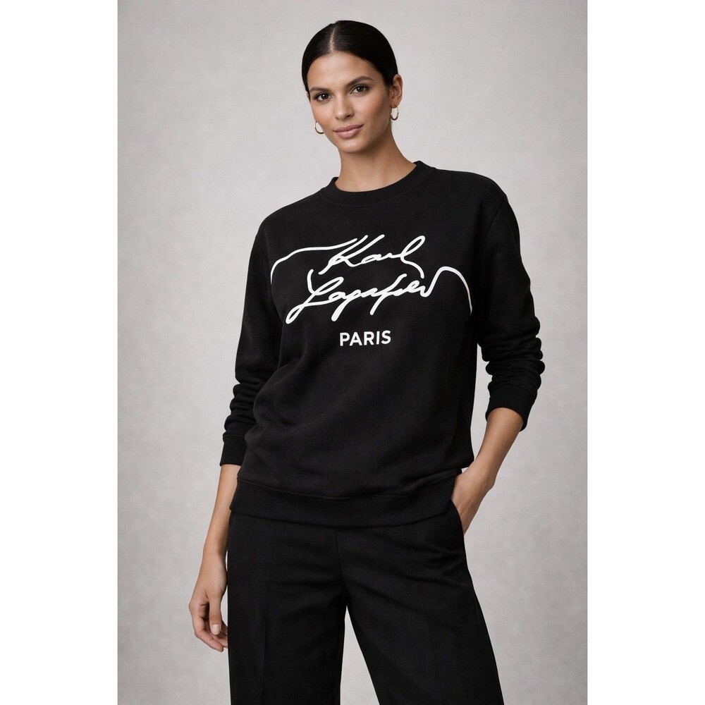 Karl Lagerfeld Paris Black Logo Crewneck Sweatshirt M